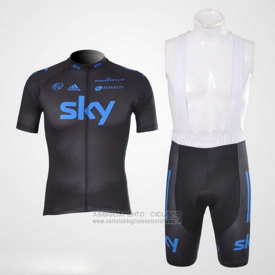 2012 Abbigliamento Ciclismo Sky Nero e Blu Manica Corta e Salopette